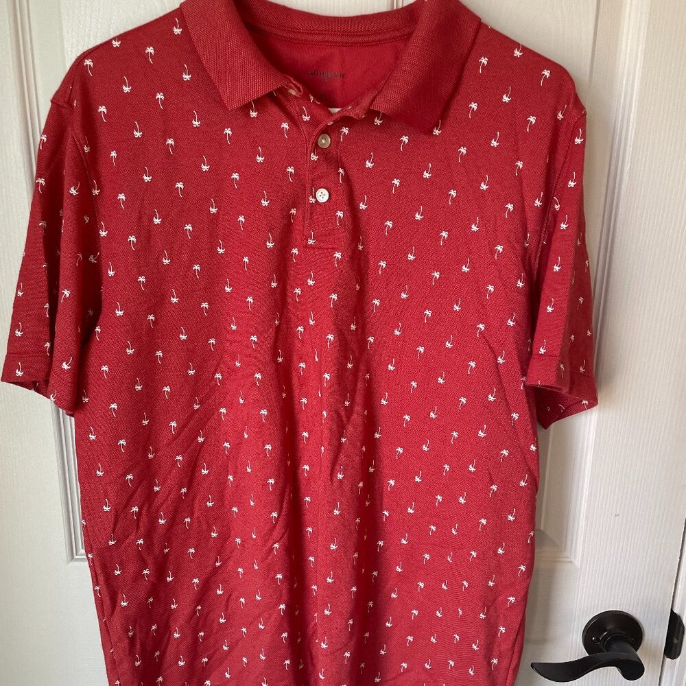 Van Heusen Size Large Men's Red Short Sleeve Polo White Palm Trees